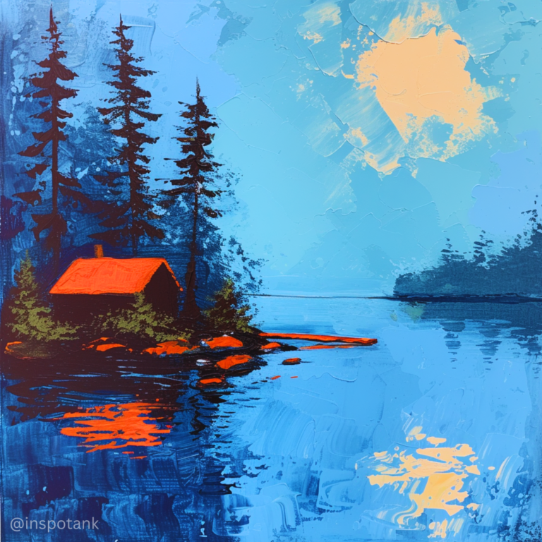 100 Acrylic Landscape Painting Ideas Art Inspiration Scene Examples Acrylic Landscape Painting Idea Lake House Sunset 768x768