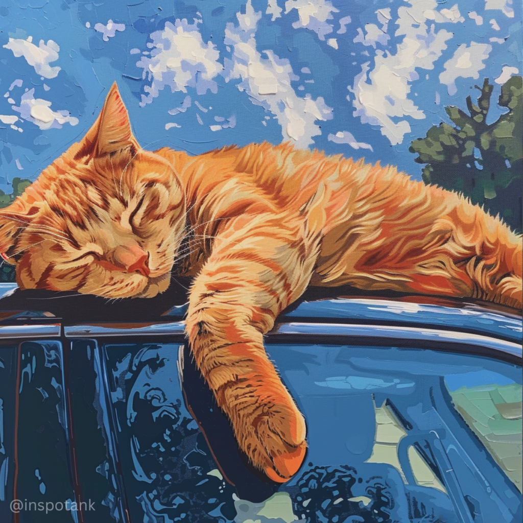acrylic-cat-painting-idea-car-sleep