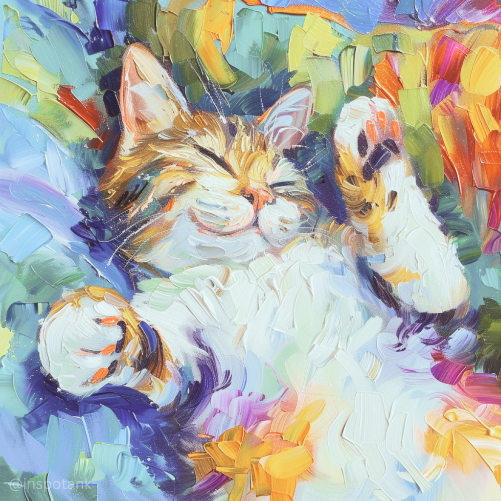 acrylic-cat-painting-idea-colorful-sleeping-on-back-art