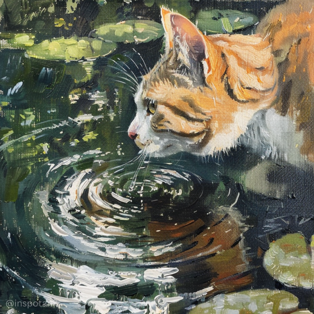 acrylic-cat-painting-idea-drinking-pond