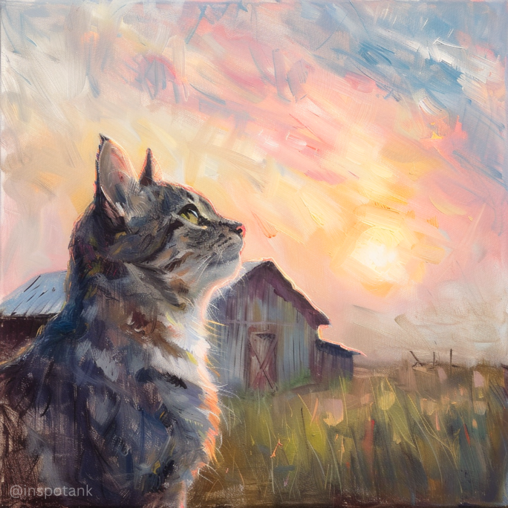 acrylic-cat-painting-idea-farm-sunset-art