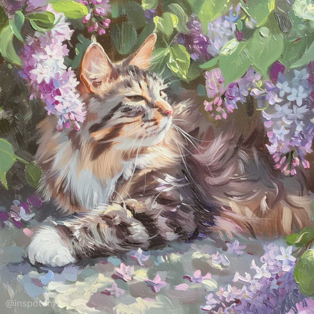 acrylic-cat-painting-idea-lilac-bush-sleeping-art