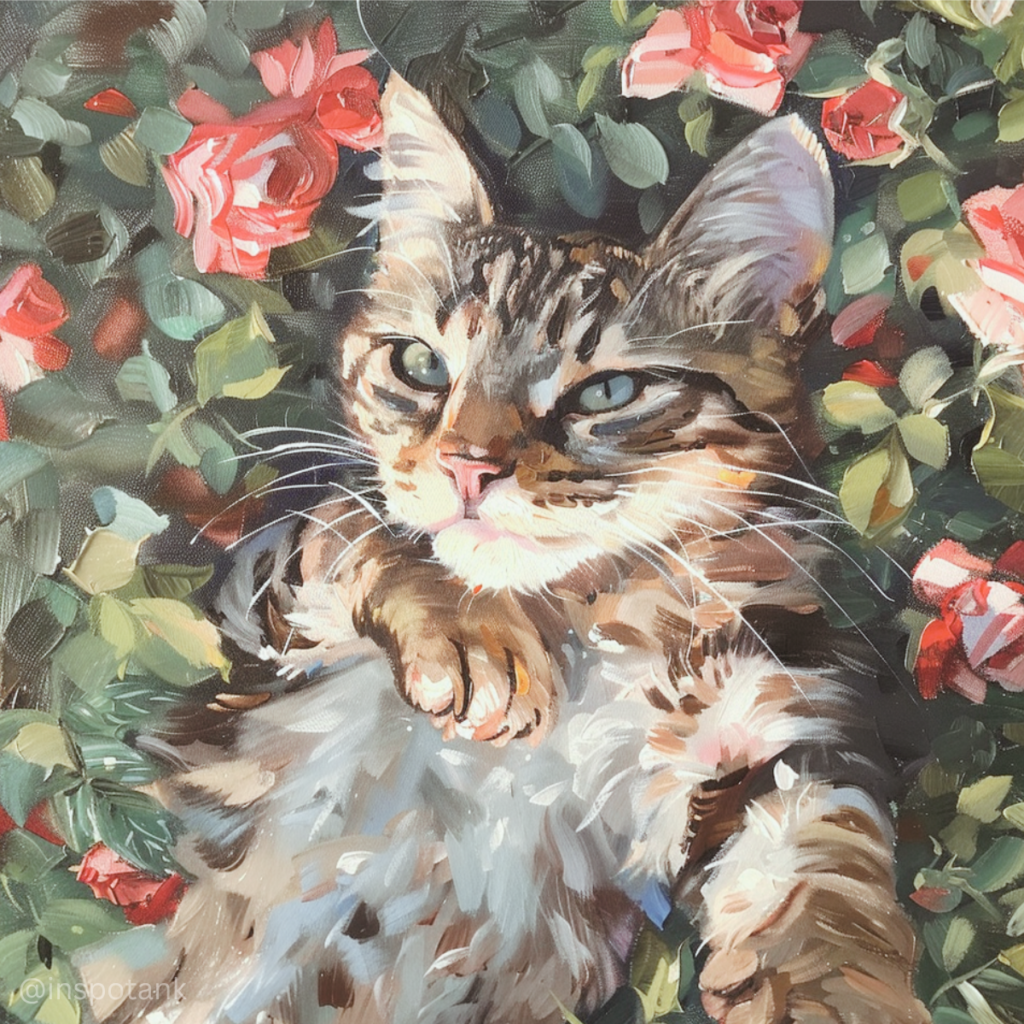 acrylic-cat-painting-idea-rose-garden-art