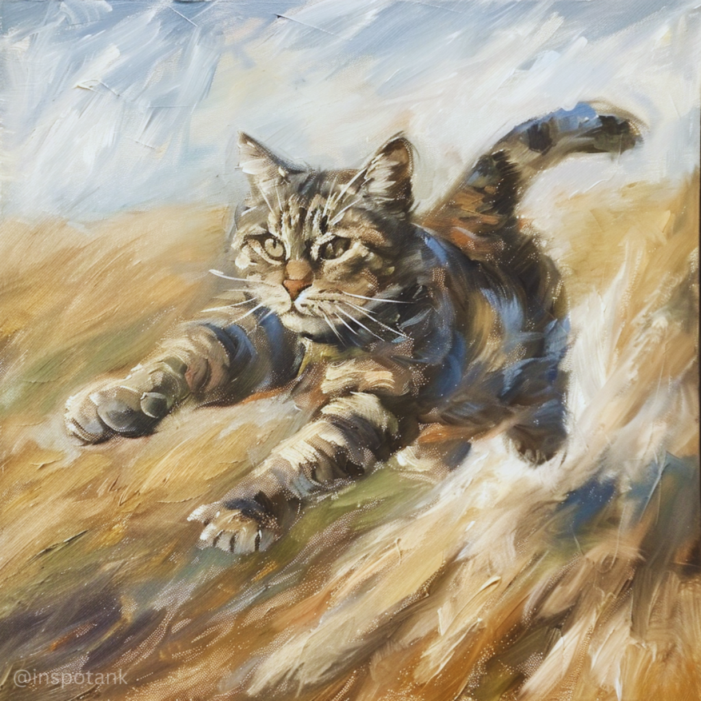 acrylic-cat-painting-idea-running-through-field