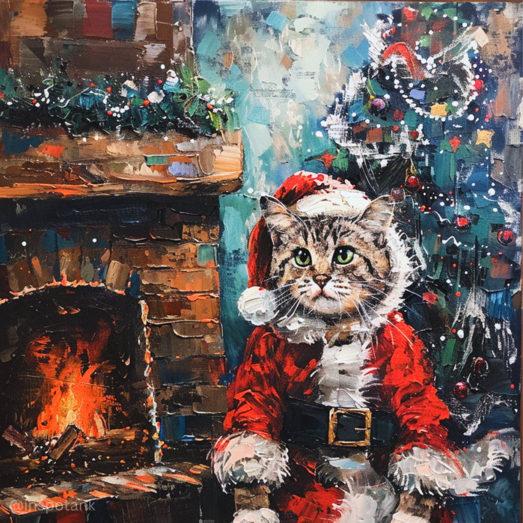 acrylic-cat-painting-idea-santa-christmas-scene