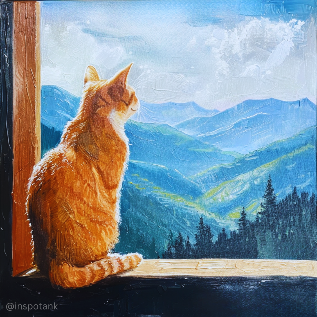 acrylic-cat-painting-idea-sitting-window-mountain-landscape