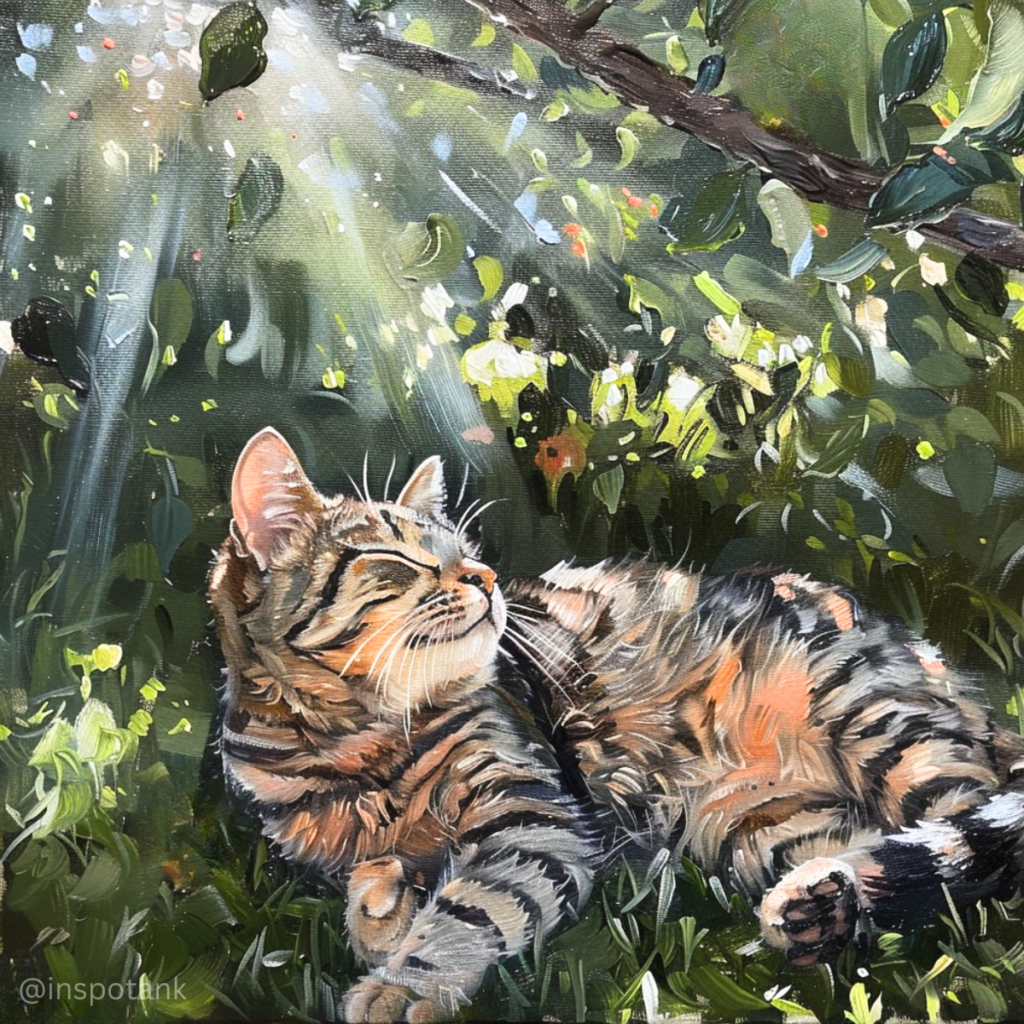 acrylic-cat-painting-idea-sleeping-under-tree
