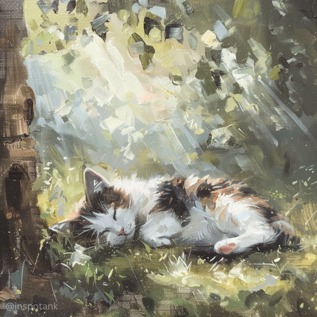 acrylic-cat-painting-idea-sleeping-under-tree-day
