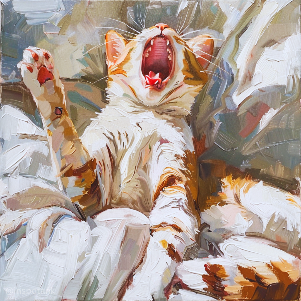 acrylic-cat-painting-idea-yawning-bed-art