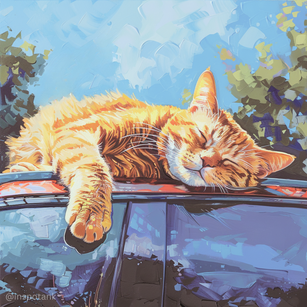 acrylic-cat-painting-inspiration-sleeping-on-car