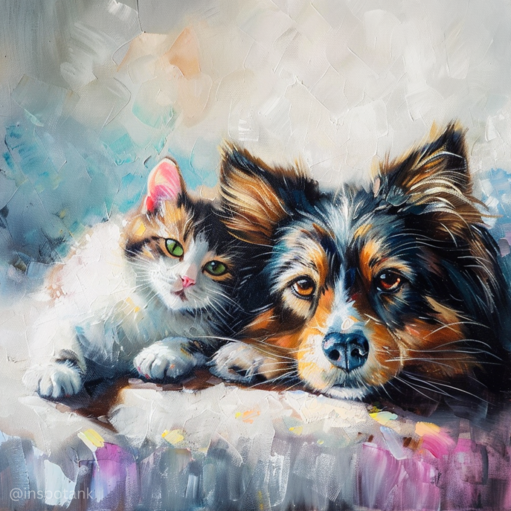 acrylic-cat-painting-laying-next-to-collie-art-inspo