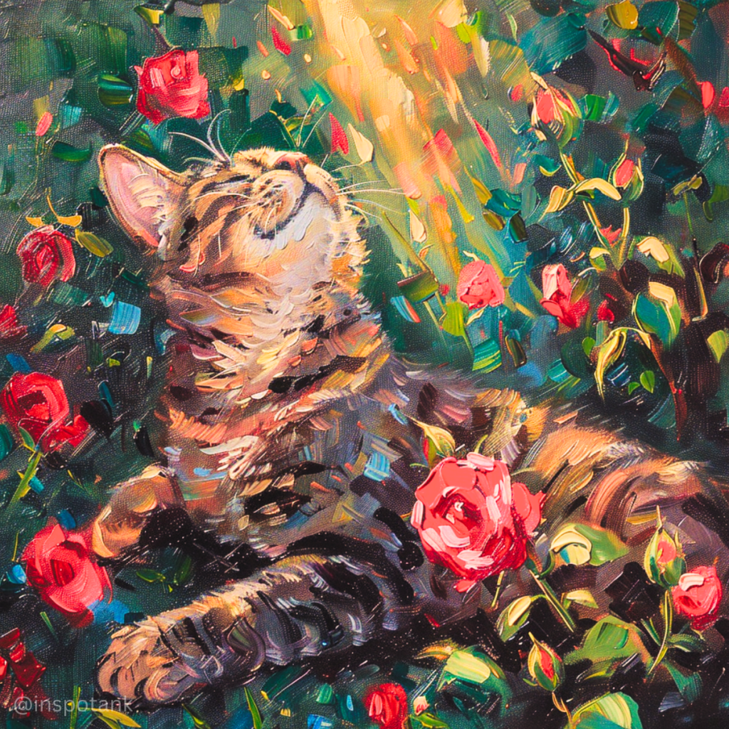 acrylic-cat-painting-sleeping-with-roses